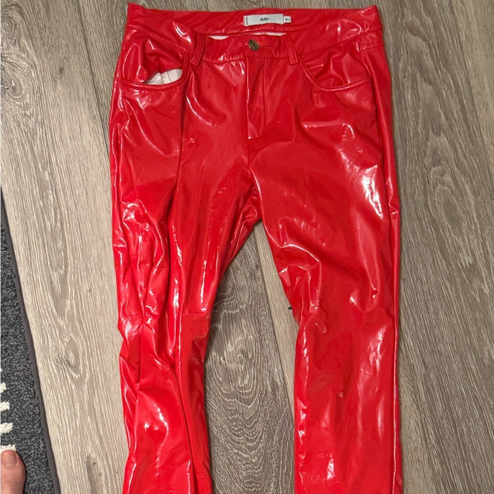 Delias by Dolls Kill Red Vinyl Faux Patent Vegan Leather High Waisted Pant